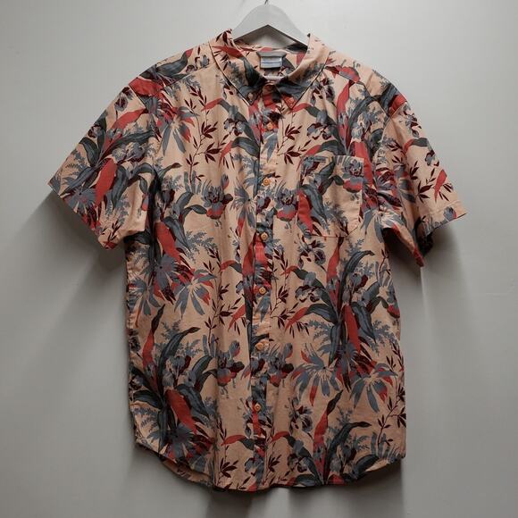 Columbia Hawaiian Shirt Men’s XL Button Up Peach Blue Short Sleeve - Picture 1 of 9